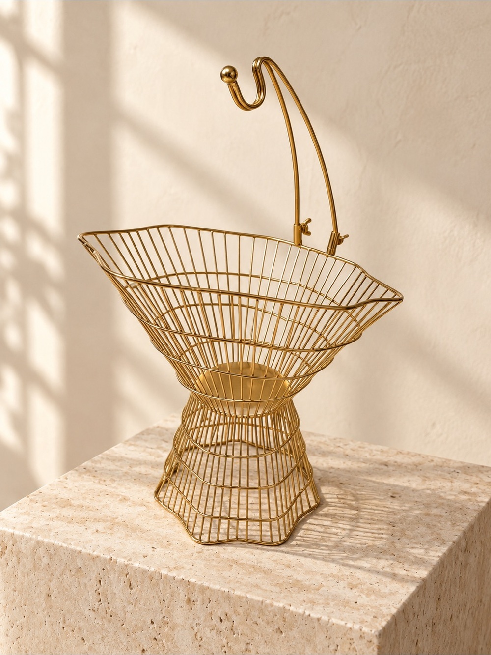 Gold Wire Fruit Basket with Handle